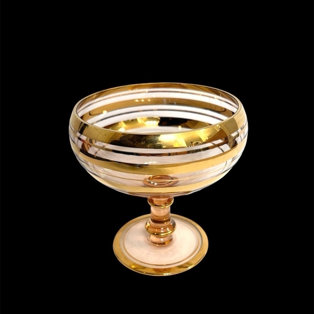 Vintage Roumania Glass with Gold Trim Blown Glass Compote or Vase Circa 1970's